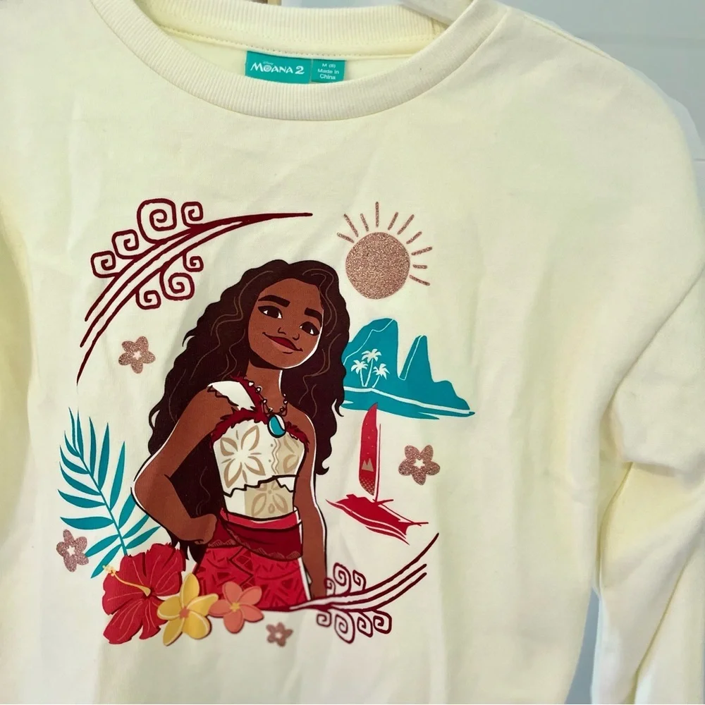 Disney Moana 2 Dreamy Fleece Sweatshirt‎ Ivory Girls Medium NWT
